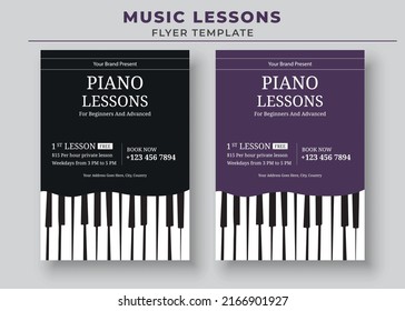 Piano Lessons Poster, Music Lessons Flyer Template, Music Class Poster, Guitar Lessons Poster