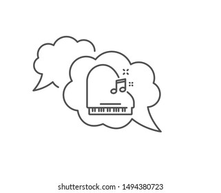 Piano line icon. Chat bubble design. Musical instrument sign. Music note symbol. Outline concept. Thin line piano icon. Vector