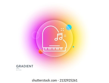 Icono de línea de piano. Botón de desenfoque degradado con gafas. Signo de instrumento musical. Símbolo de nota musical. Diseño de vidrio transparente. Icono de línea de piano. Vector