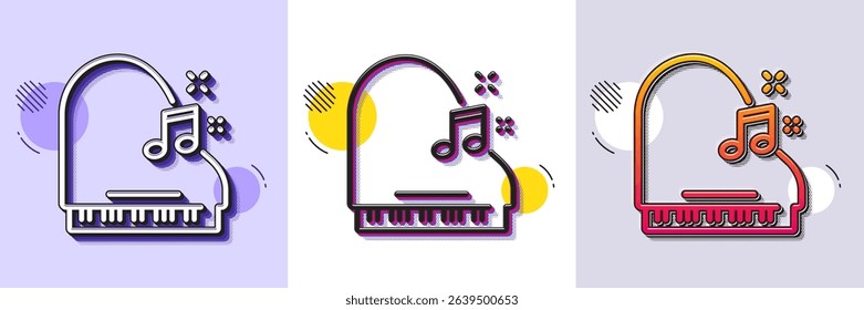 Piano line icon. Halftone dotted pattern. Gradient icon with grain shadow. Musical instrument sign. Music note symbol. Line piano icon. Various designs. Vector