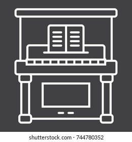 Piano line icon, music and instrument, melody sign vector graphics, a linear pattern on a black background, eps 10.