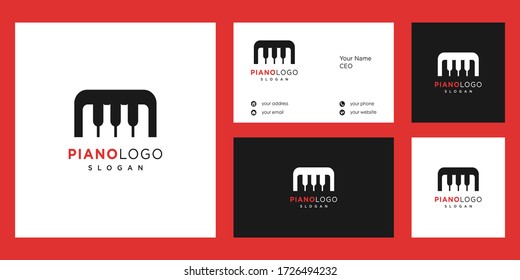 piano logo design and business card vector download
