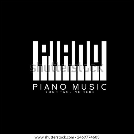 Piano logo design. Piano illustration with piano text in negative space.