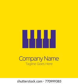 Piano Logo Design Template. Vector Illustration in yellow background. Icon piano keys. 