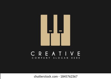 Piano logo design vector illustration. Piano logo design template element. Suitable for business and musical logos isolated on black background