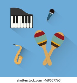piano maraca saxophone microphone music sound instrument icon. Flat and Colorful illustration. Vector illustration