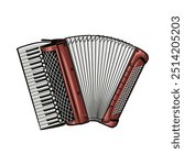 Piano Marimba Keytar Keyboard Accordion Harmonica  Music Classic Vintage Design Art Illustration Decoration Vector