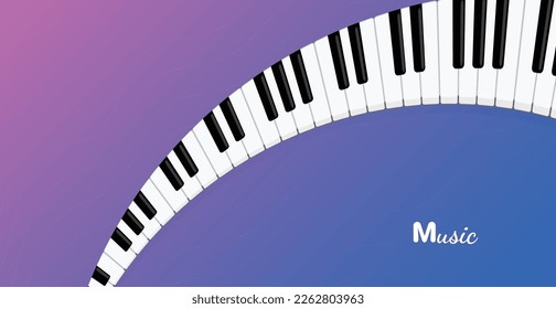 Piano Music Background With Colorful Rainbow Curve Wave Lines. Music Banner. Vector Illustration