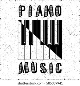 Piano Music Calligraphy Illusion Logo Lettering with Piano Keys Yin Yang Style Composition and Grunge Effect - Black Elements on White Background - Flat Contrast Graphic Design