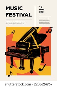 Piano. Music festival poster. Keyboard musical instruments. Competition. A set of vector illustrations. Minimalistic design. Banner, flyer, cover, print.