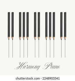 Piano music harmony. Vector illustration of a set of black pencils in the form of piano keys. Sketch for creativity.