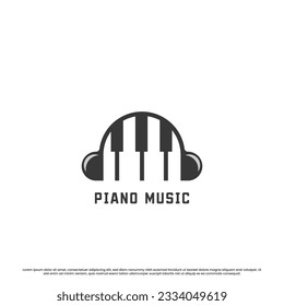 Piano music logo design illustration. Simple abstract creative flat shadow silhouette of headphone pianist and piano musical instrument. Theater orchestra entertainment musical instrument concept icon