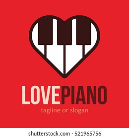 PIANO MUSIC LOVE HEART LOGO ICON SYMBOL EMBLEM TEMPLATE