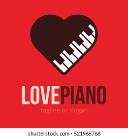 PLANTILLA DE LOGOTIPO DEL ICONO DE LOGOTIPO DE LA MÚSICA DE PIANO AMOR DEL CORAZÓN