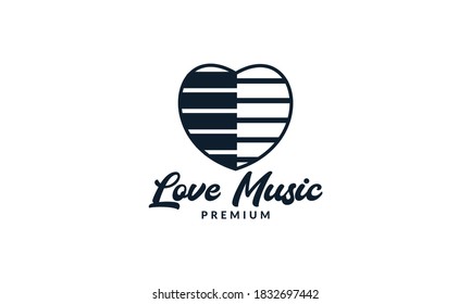 piano music with love or heart modern logo vector illustration design