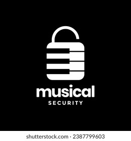 piano music security padlock guard modern simple flat logo design vector icon illustration