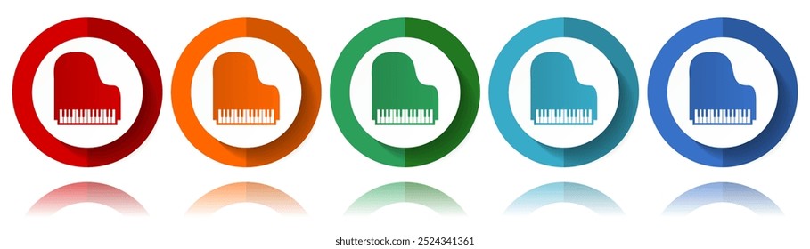 Piano, music vector icons, flat icon set for logo design, webdesign and mobile applications, colorful web button collection in eps 10