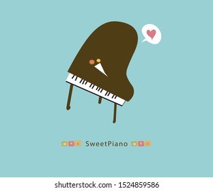 Piano Music, Vector illustration, with cat