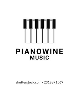 Piano music wine bottle combination logo design concept