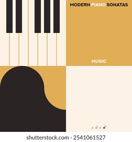 Piano. Cartaz musical para o seu design. Elementos de música design para cartão, convite, folheto. Ilustração vetorial de fundo da música. Teclado de piano musical. 