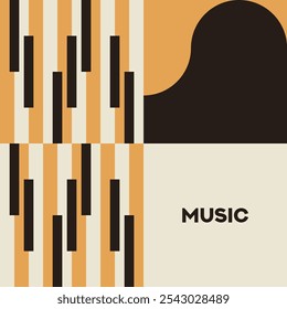 Piano. Cartaz musical para o seu design. Elementos de música design para cartão, convite, folheto. Ilustração vetorial de fundo da música. Teclado de piano musical.