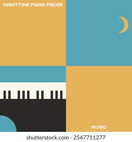 Piano. Cartaz musical para o seu design. Elementos de música design para cartão, convite, folheto. Ilustração vetorial de fundo da música. Teclado de piano musical. Símbolo crescente.