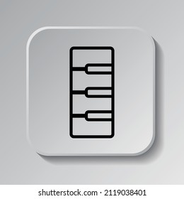 Piano musical simple icon. Flat desing. Black icon on square button with shadow. Grey background.ai