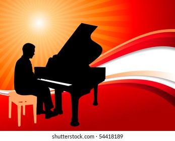 Piano Musician on Abstract Summer Background Original Illustration