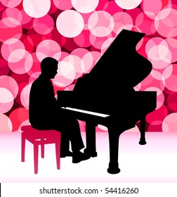 Piano Musician on Lens Flare Background Original Illustration