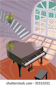 Piano and near the window