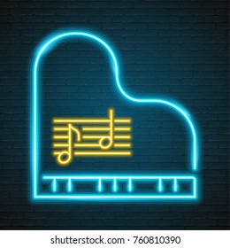 Piano Neon Light glowing Music Note Yellow and Blue Colour Graphic Illustration Silhouette  Design