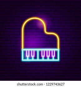 Piano Neon Sign. Vector Illustration of Music Promotion.
