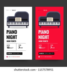 Piano Night UX Design for Smart Phone Screen Vector Illustration in Flat Style