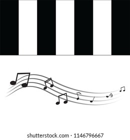 Piano and note on white background