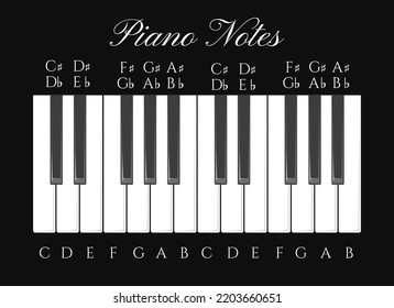 Octavas de piano. Teclado de música menor mayor, imagen vectorial de teclado pianos con teclas en blanco y negro