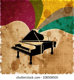 Piano on colorful grungy background. EPS 10.