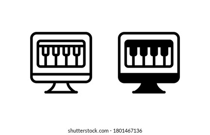 Piano on Desktop Computer Electronic Music and Disk Icon, Logo, Vector