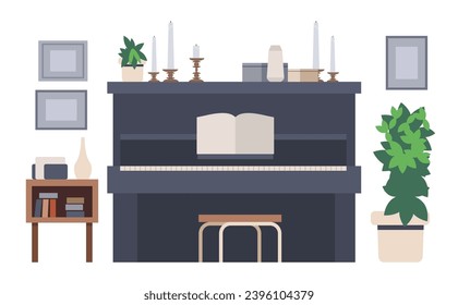 Piano on an isolated background. Elements of a music room. Flat vector illustration