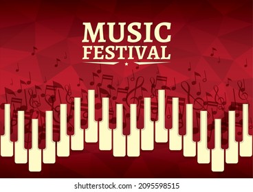 Piano on a red background. Music festival concept