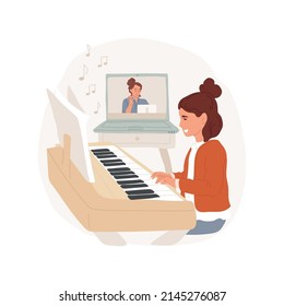 Piano Online Class Isolated Cartoon Vector Illustration. Music Virtual Camp, After School Digital Lesson, Art Summer Program, Child Plays Piano, Remote Class, Online Tutoring Vector Cartoon.