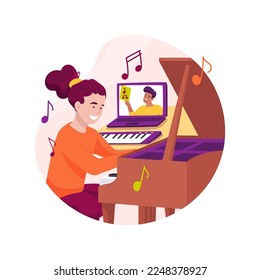 Piano online class isolated cartoon vector illustration. Music virtual camp, after school digital lesson, art summer program, child plays piano, remote class, online tutoring vector cartoon.