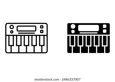 Piano, organ or synthesizer key isolated on white background. Top view of realistic shaded monochrome piano keyboard. Melody or Musical