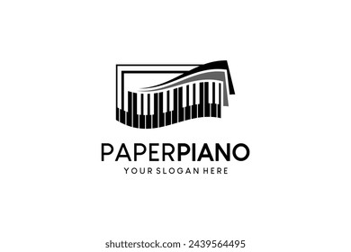 Piano and paper logo vector illustration, piano keyboard music paper logo design