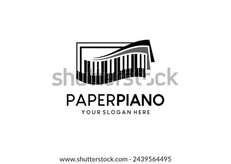 Piano and paper logo vector illustration, piano keyboard music paper logo design