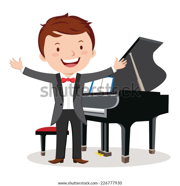 Piano Performance Young Pianist Standing Near Stock Vector (Royalty ...