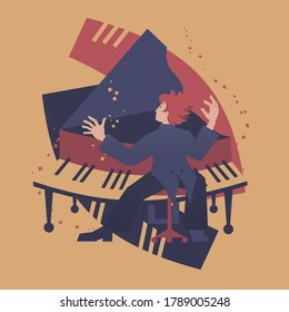 Piano player abstract vector illustration. Musicians series. Great as wall art, decoration, musical illustration.