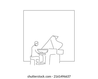 Piano Player In Line Art Drawing Style. Composition Of A Pianist Playing. Black Linear Sketch Isolated On White Background. Vector Illustration Design.