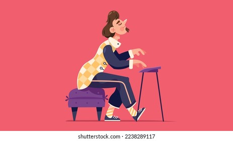A piano player playing piano.Flat vector graphic.