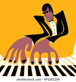 Cartel del Piano Player, Ilustración pianista, Arte vectorial