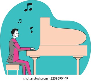Piano Player Simple Vector Illustration Made With Line and Shadows